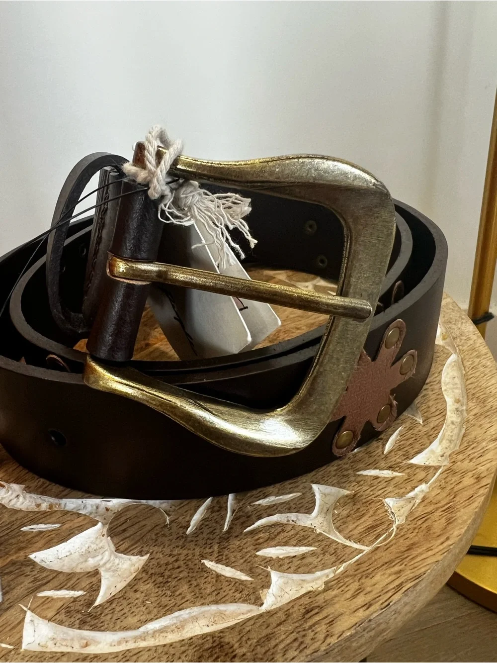 Free People Dark Brown Leather Belt with Brass Buckle